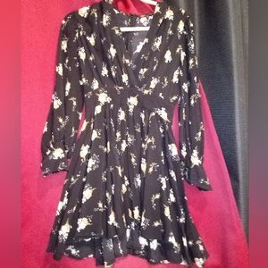 Maje Black and White V-Neck Fit and Flare Dress